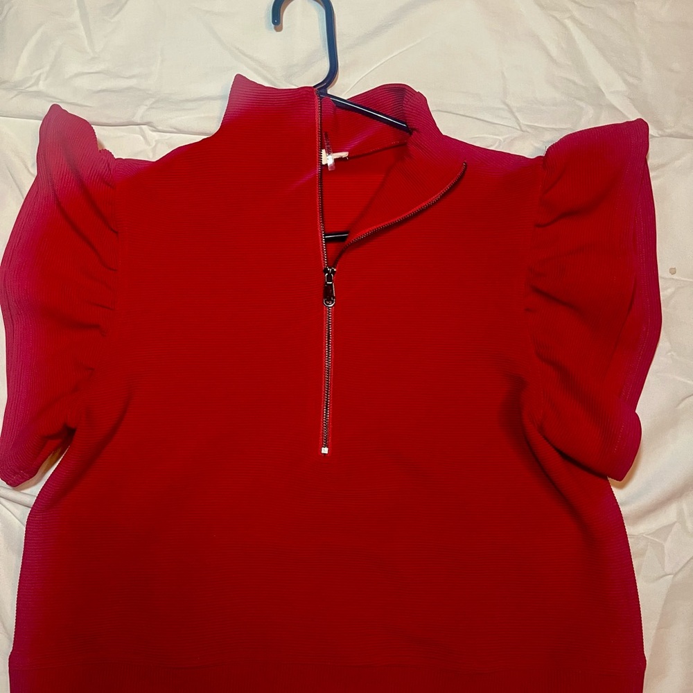 Red Women's Top with Ruffle Sleeves and matching pants